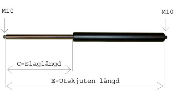 Gasfjäder 10/22 E=660 C=300